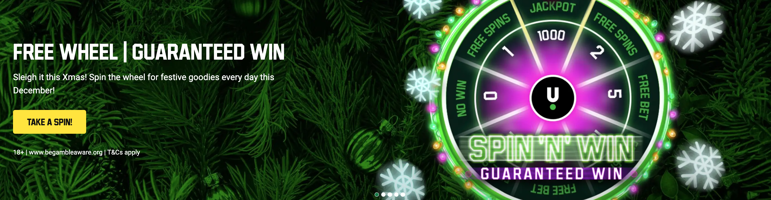 Unibet spin n' win: showing a Christmas guaranteed win offer for December